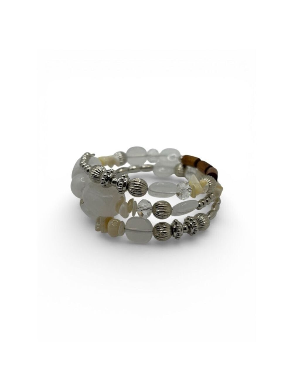 White & Silver Beaded Coil Bracelet NWOT